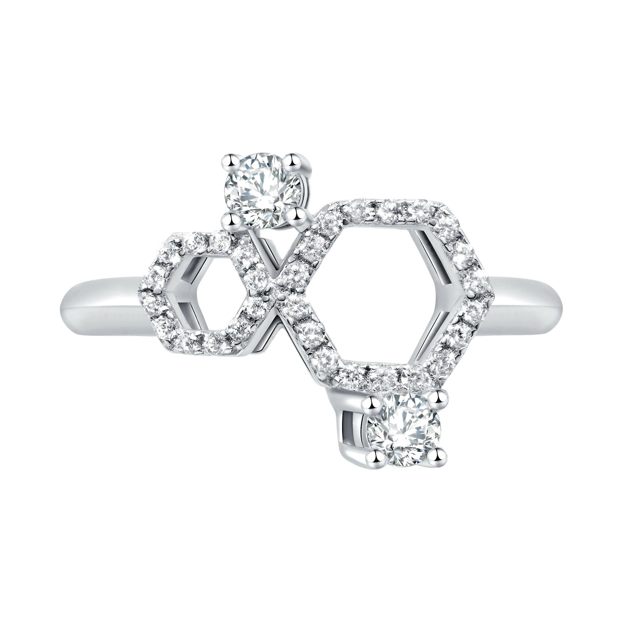 Bague miel en or blanc 18 carats et diamants en vente