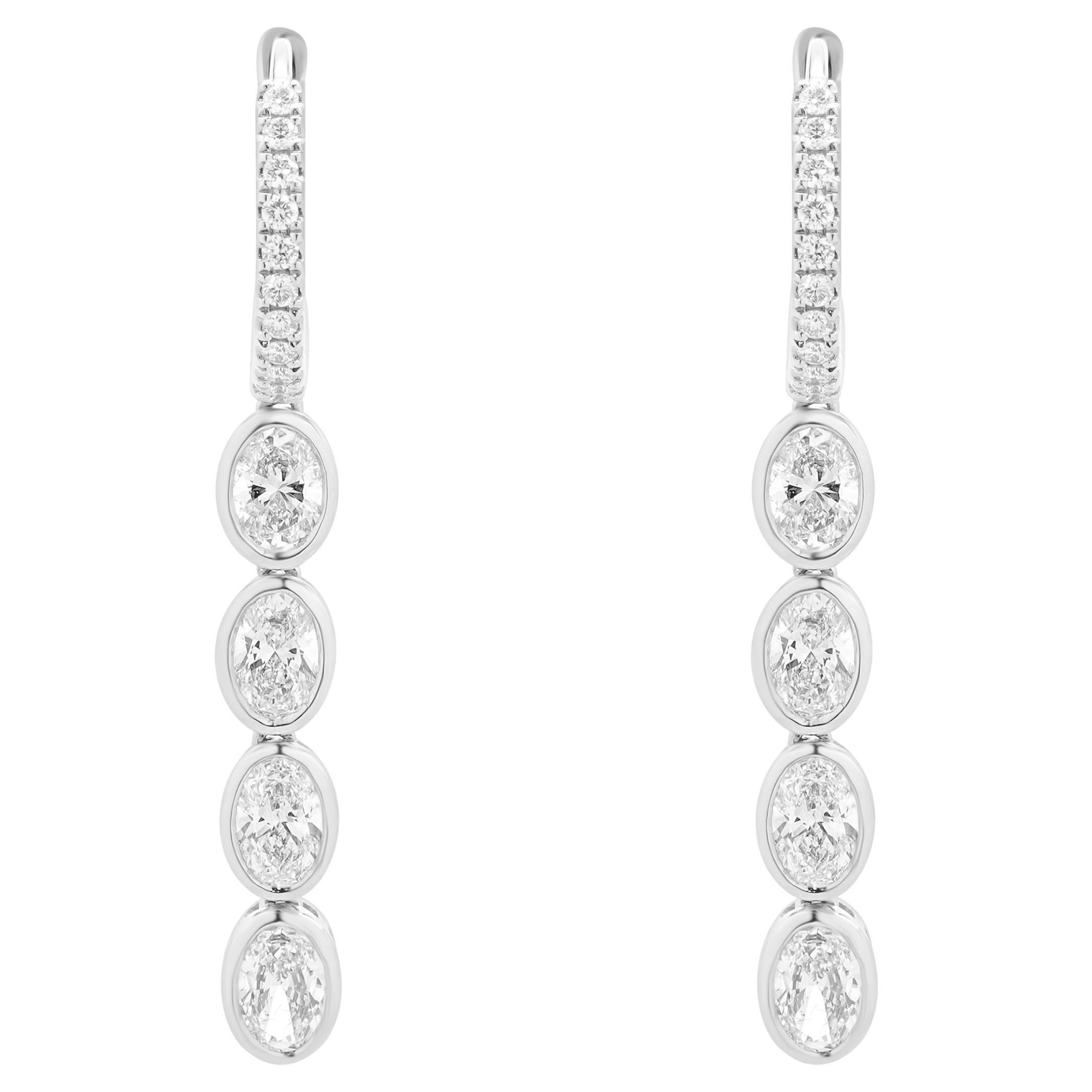 18 Karat White Gold Diamond Hoop Dangle Earrings