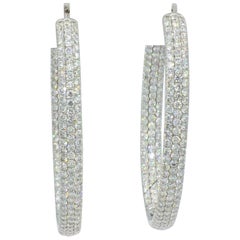 18kt White Gold Pave Diamond Hoop Earrings, Hinged Oval, 10.80cttw., Like-New