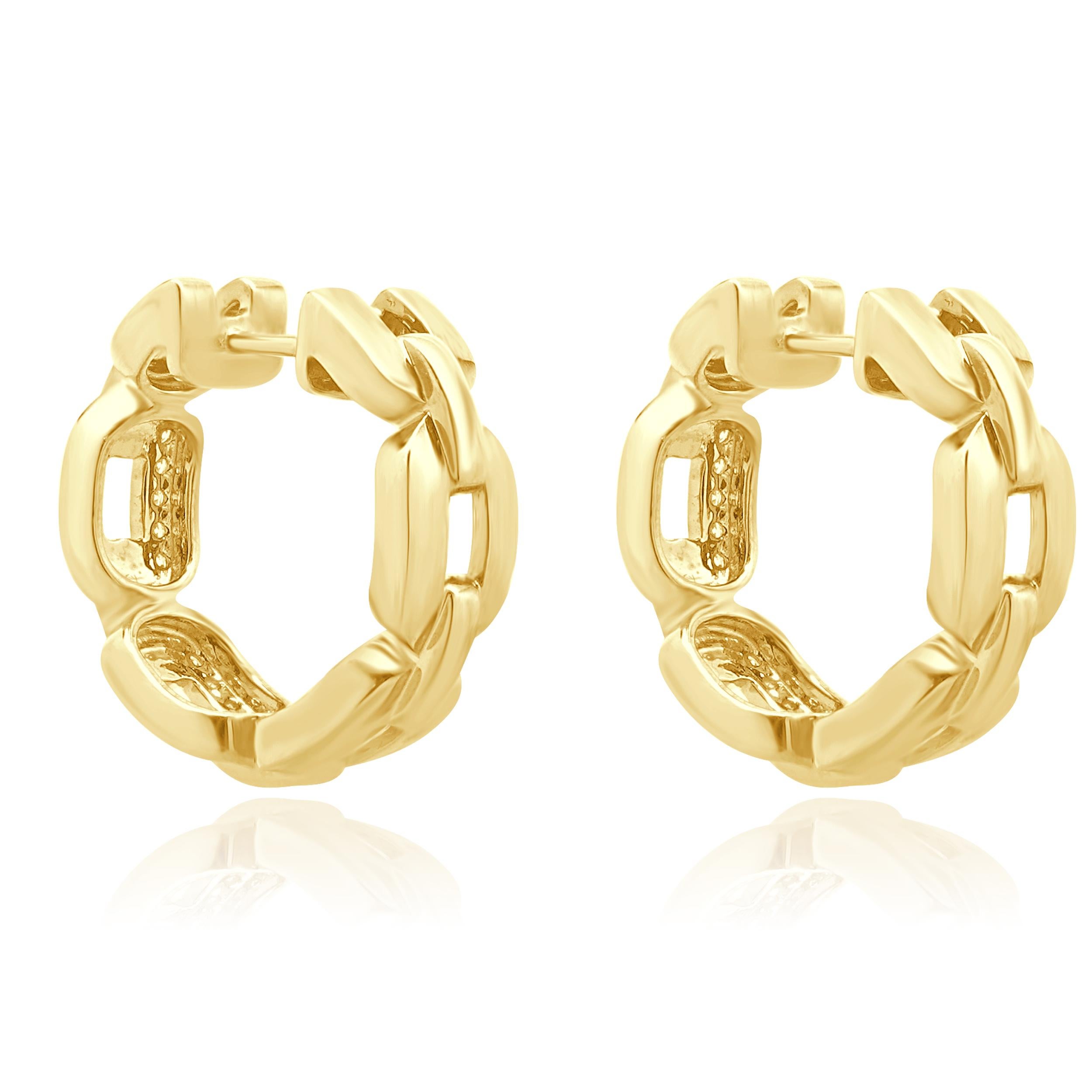 Round Cut 18 Karat White Gold Diamond Hoop Earrings For Sale