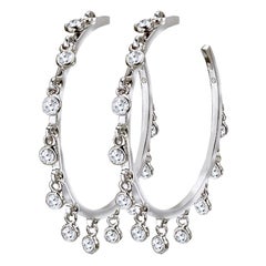 18 Karat White Gold Diamond Hoop Earrings
