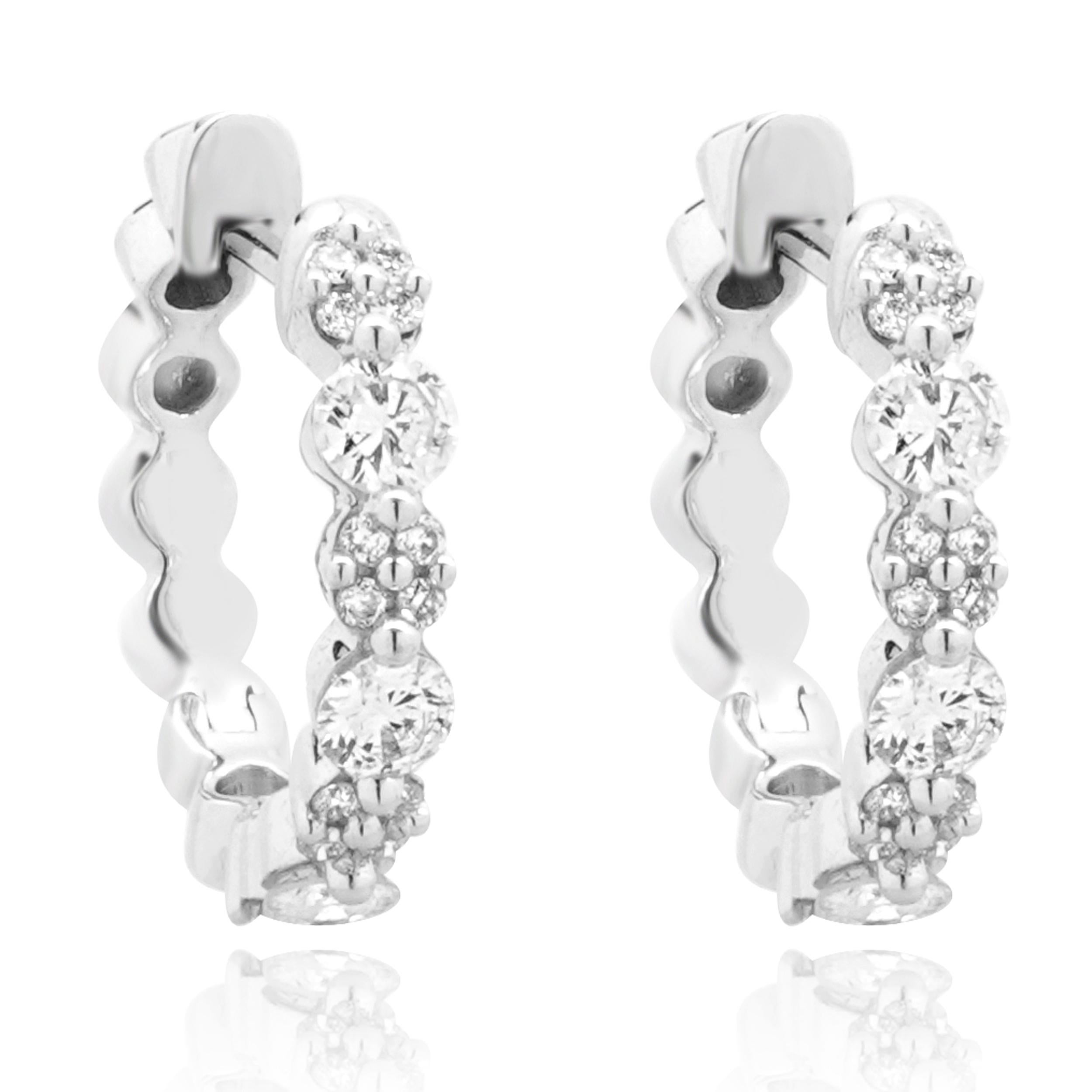 18 Karat White Gold Diamond Hoop Earrings