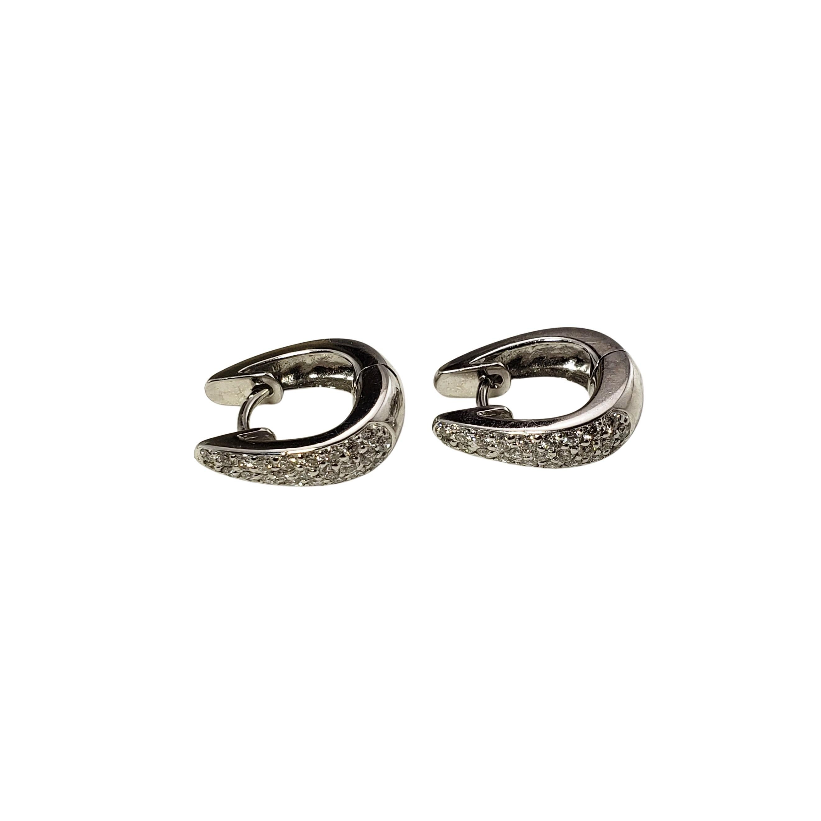 18 Karat White Gold Diamond Huggie Hoop Earrings #15524 In Good Condition For Sale In Washington Depot, CT
