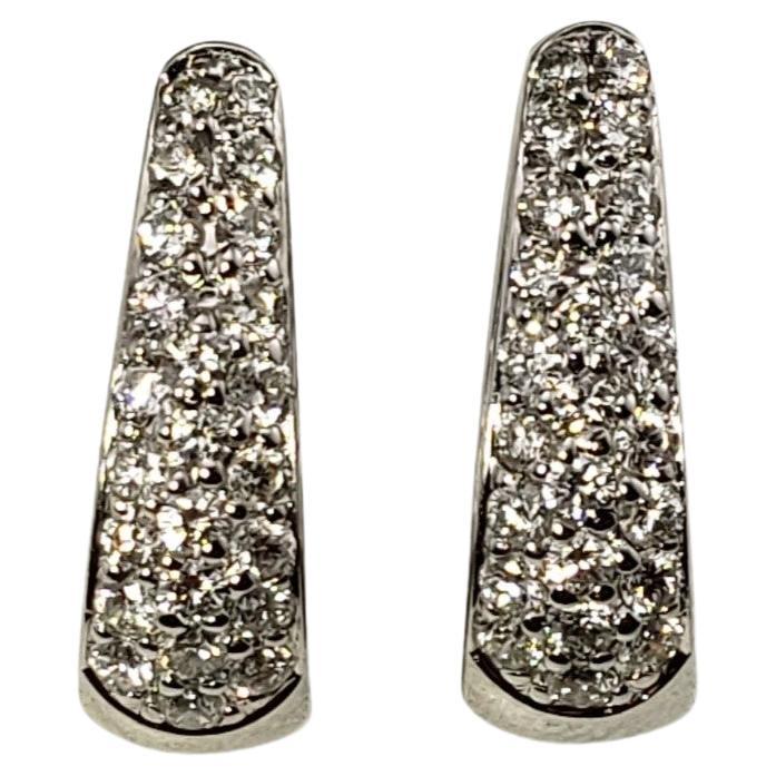 18 Karat White Gold Diamond Huggie Hoop Earrings #15524 For Sale