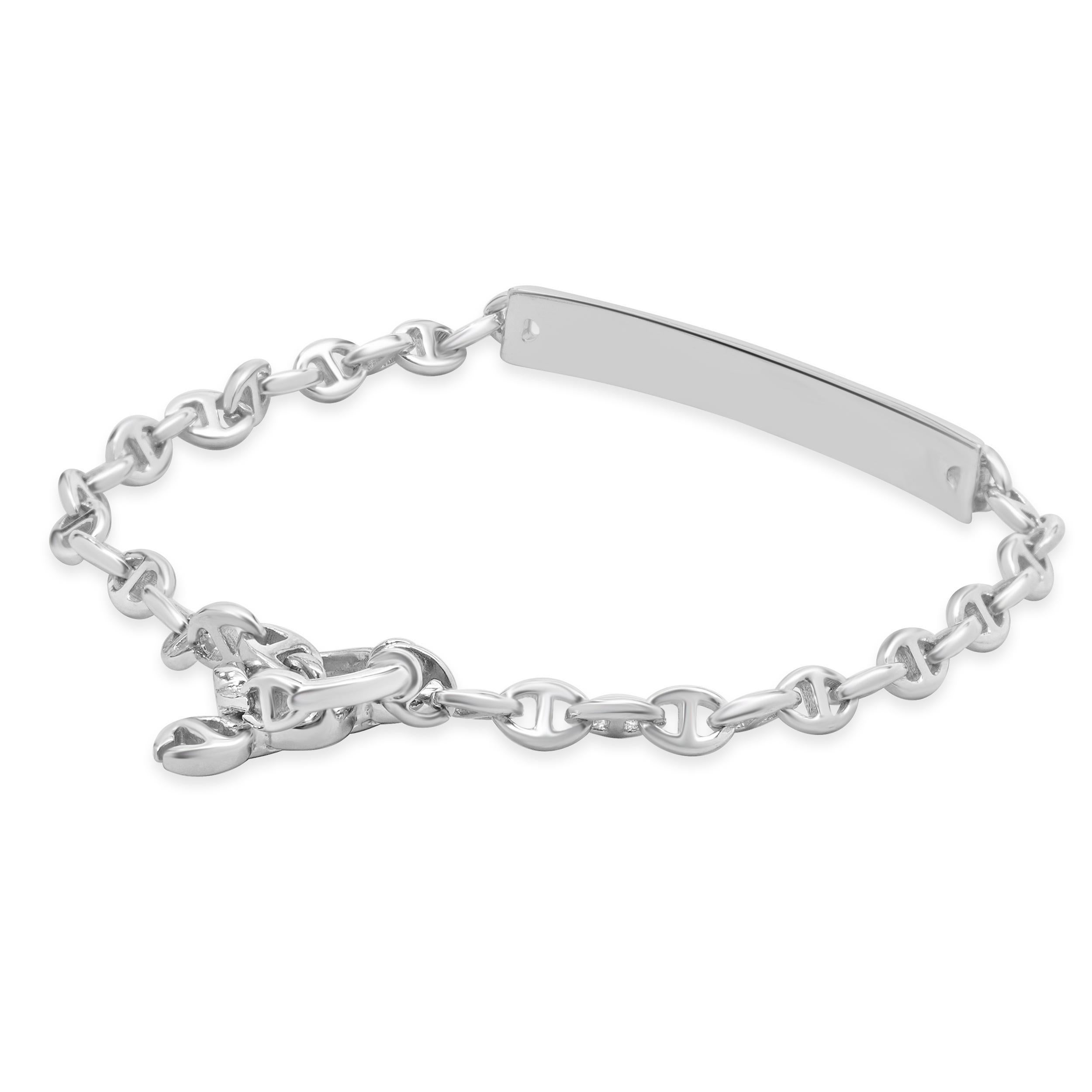 Taille ronde Bracelet d'identification en or blanc 18 carats avec diamants en vente