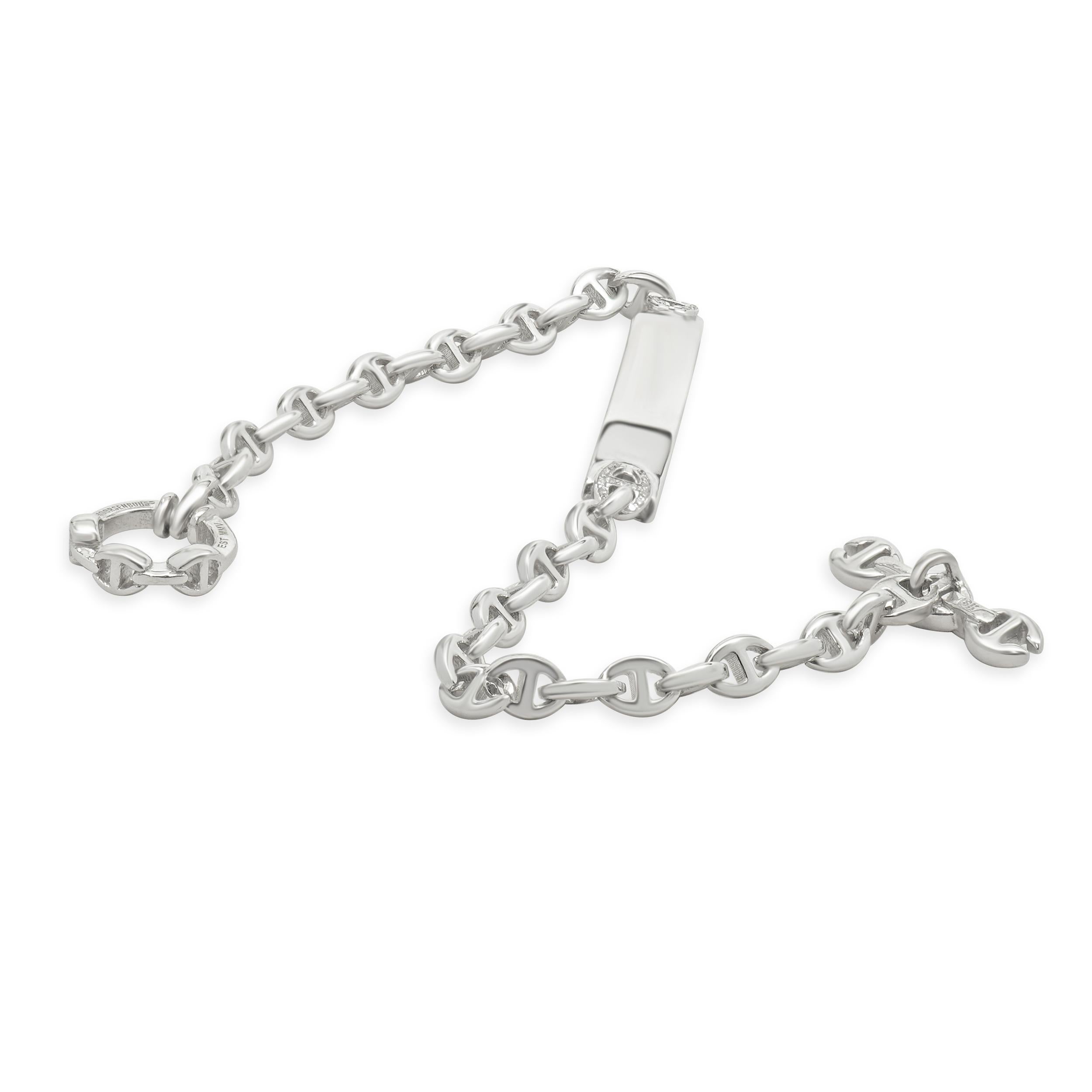 Bracelet d'identification en or blanc 18 carats avec diamants Excellent état - En vente à Scottsdale, AZ