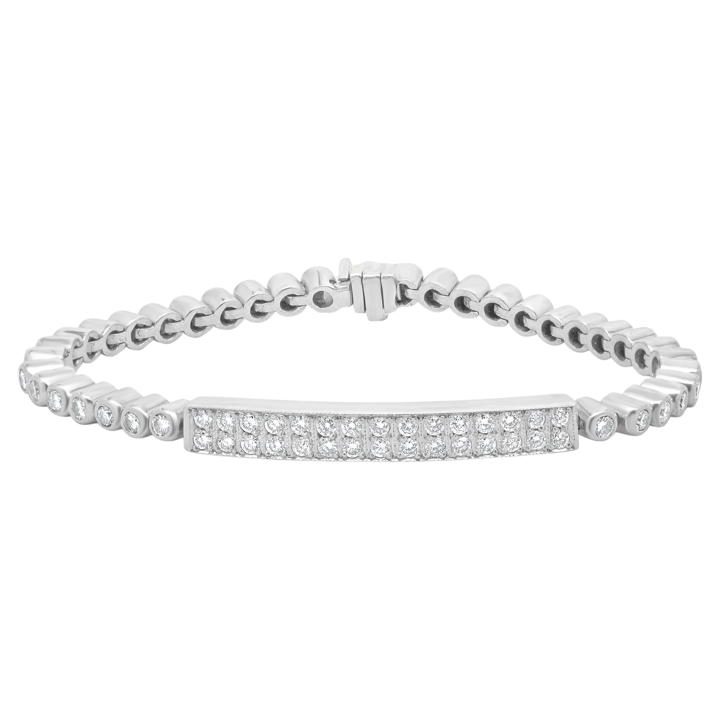 18 Karat White Gold Diamond ID Bracelet