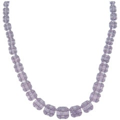 18 Karat White Gold Diamond Illusion Cushion Baguette Fancy Riviera Necklace
