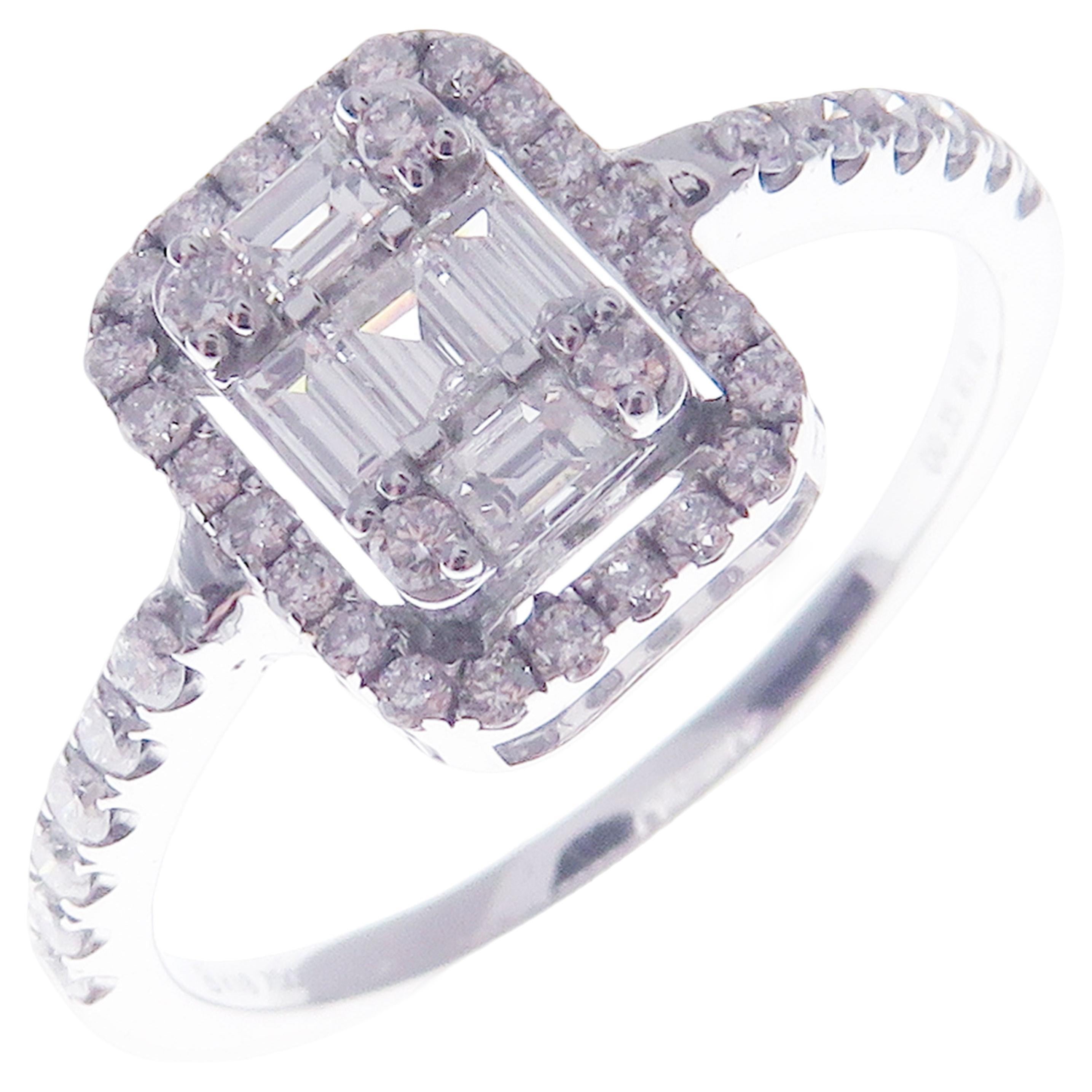 18 Karat White Gold Diamond Illusion Halo Ring For Sale