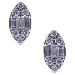 18 Karat White Gold Diamond Illusion Marquise Shape Stud Earring