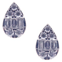 18 Karat White Gold Diamond Illusion Pear Shape Stud Earring