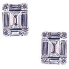 18 Karat White Gold Diamond Illusion Stud Earring