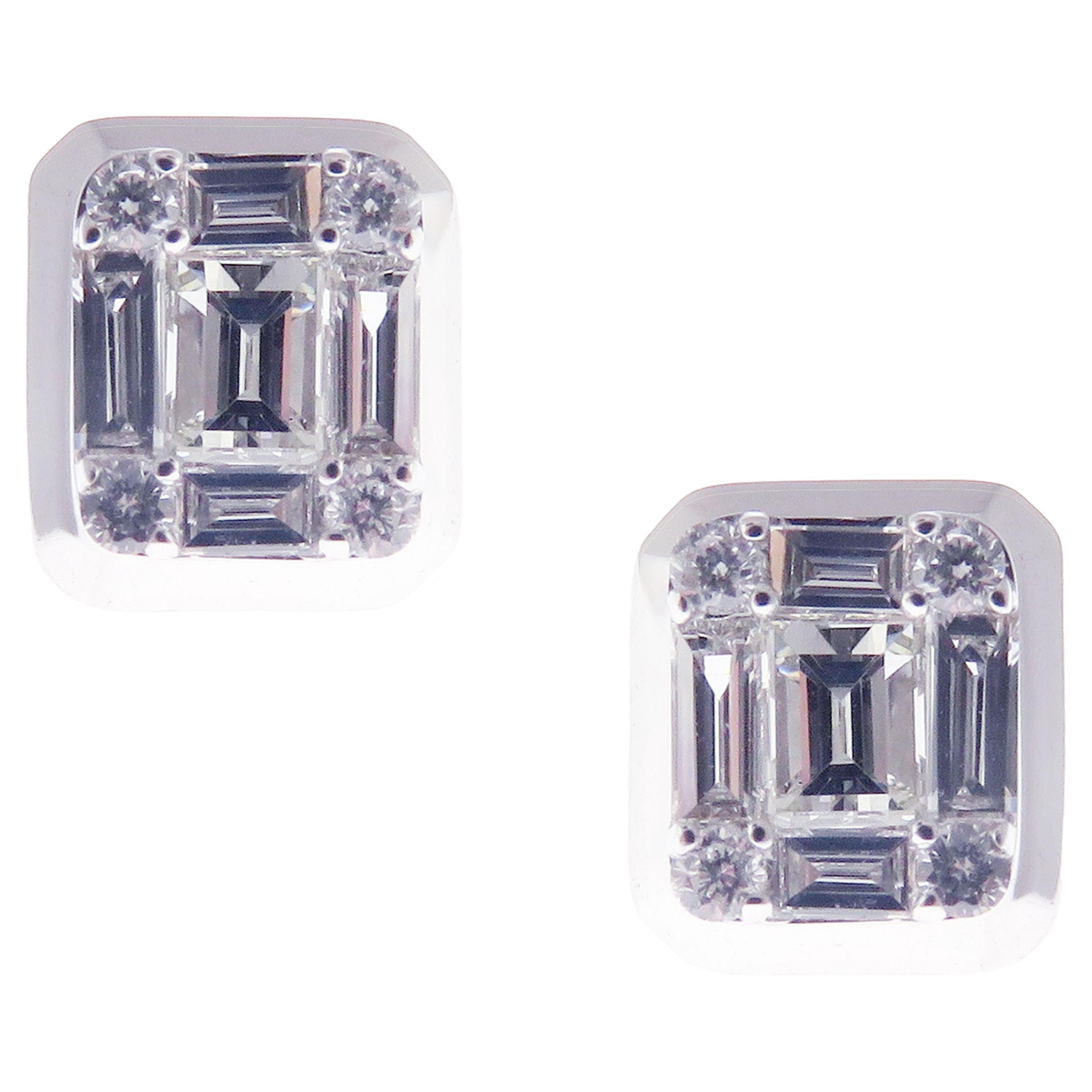 18 Karat White Gold Diamond Illusion Stud Earring For Sale