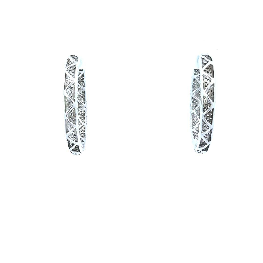 18 Karat White Gold Diamond In and Out Hoop Earrings In Good Condition For Sale In Dallas, TX