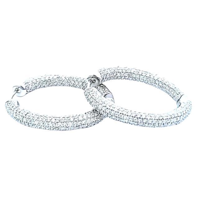 18 Karat White Gold Diamond In and Out Hoop Earrings For Sale