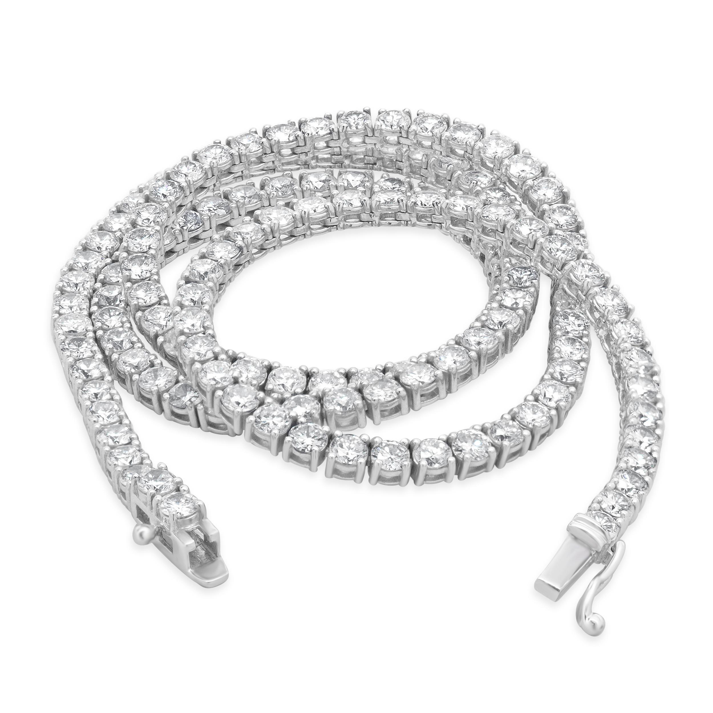 18 Karat White Gold Diamond Inline Tennis Necklace In Excellent Condition For Sale In Scottsdale, AZ