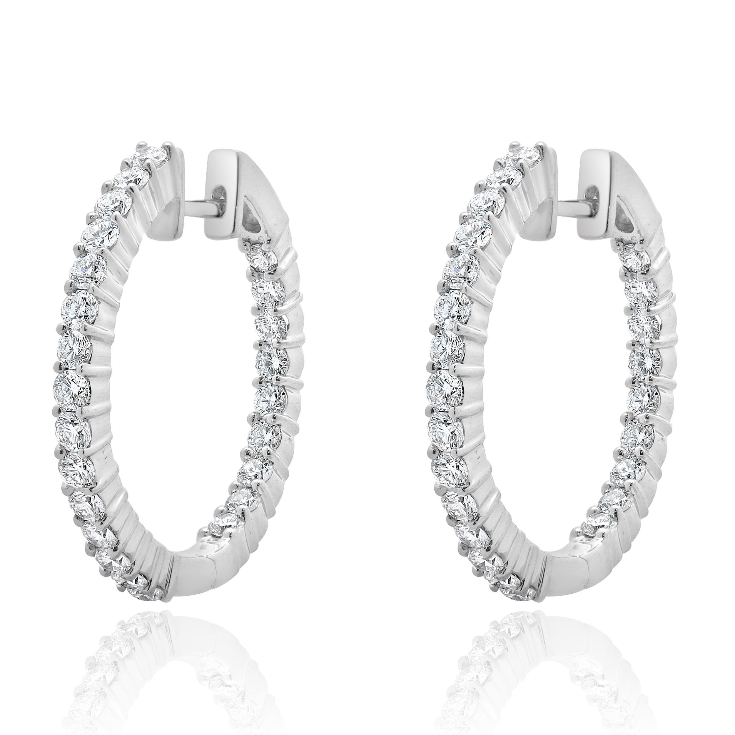 18 Karat White Gold Diamond Inside Outside Hoop Earrings In Excellent Condition In Scottsdale, AZ