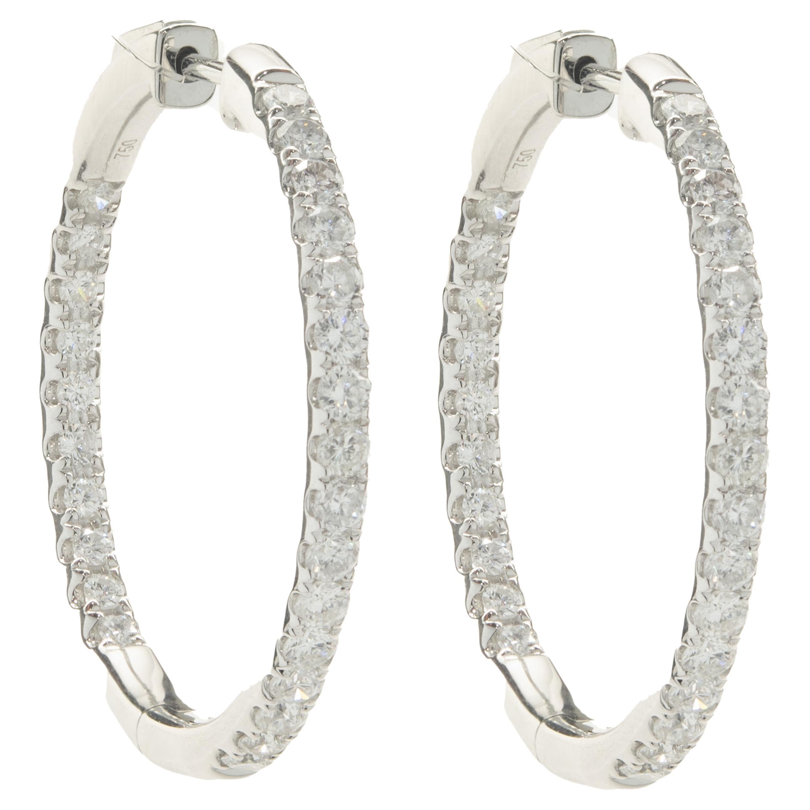 18 Karat White Gold Diamond Inside Outside Hoop Earrings For Sale