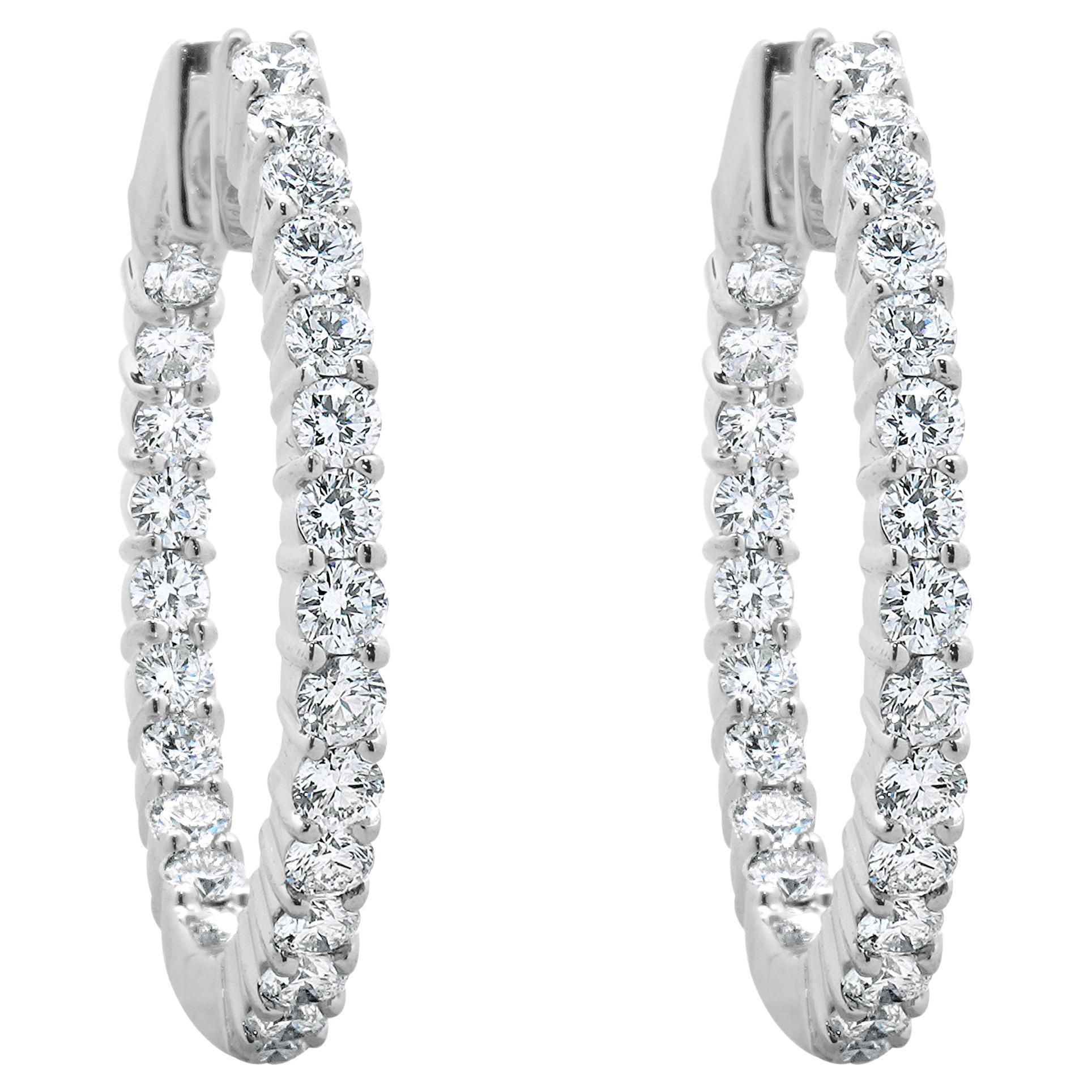 18 Karat White Gold Diamond Inside Outside Hoop Earrings