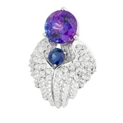 18 Karat White Gold Diamond Intensive Color Tanzanite Earrings in Angel Wing