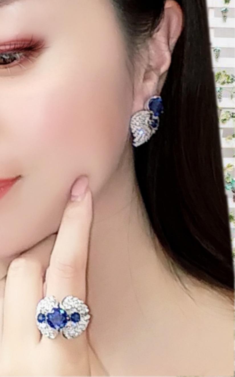 Contemporary 18 Karat White Gold Diamond Intensive Color Tanzanite Earrings in Angel Wing