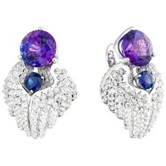 18 Karat White Gold Diamond Intensive Color Tanzanite Earrings in Angel Wing