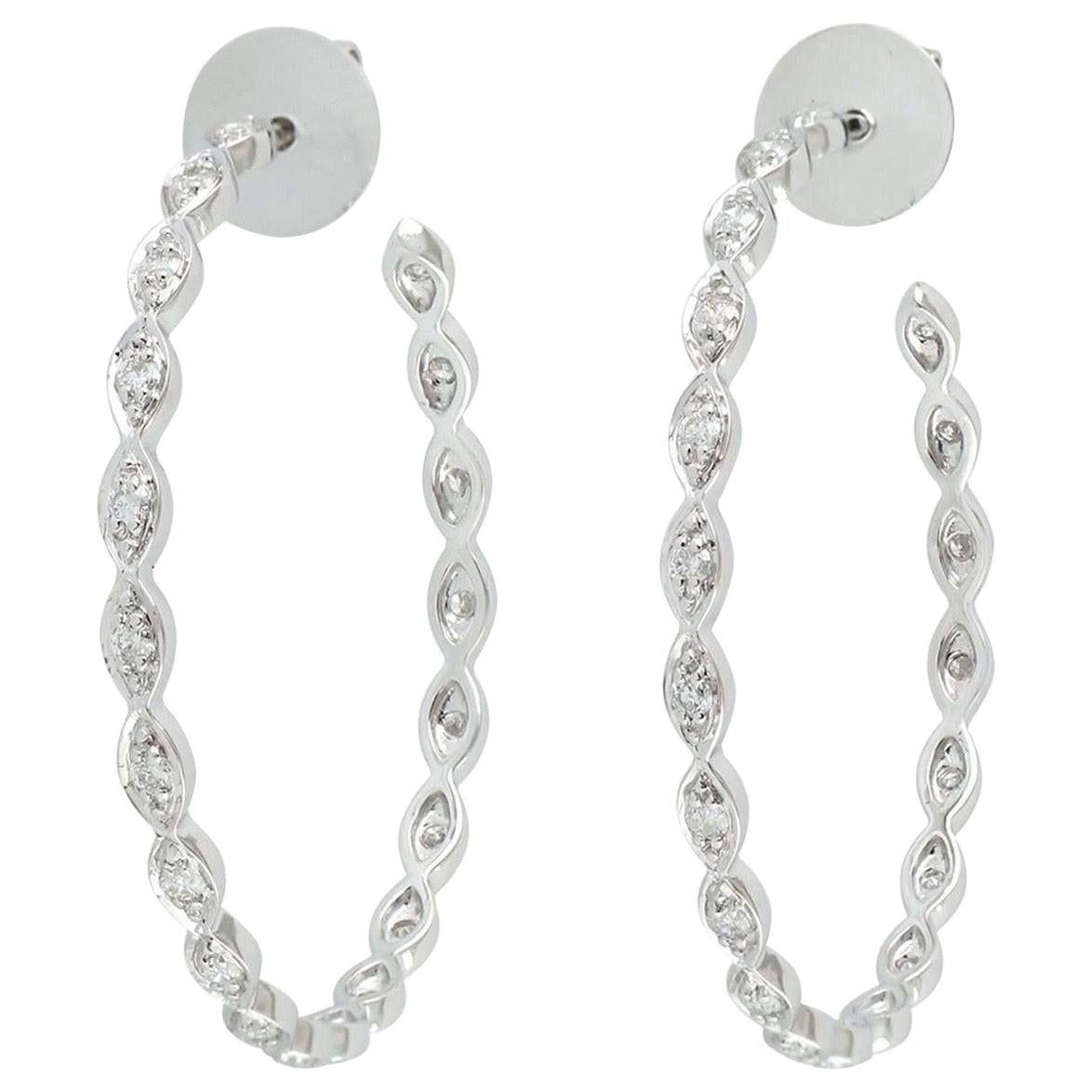 18 Karat White Gold Diamond Intertwined Hoop Earrings