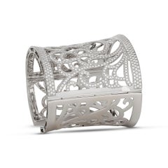 18 Karat White Gold Diamond Intricate Filigree Cuff Bangle Bracelet