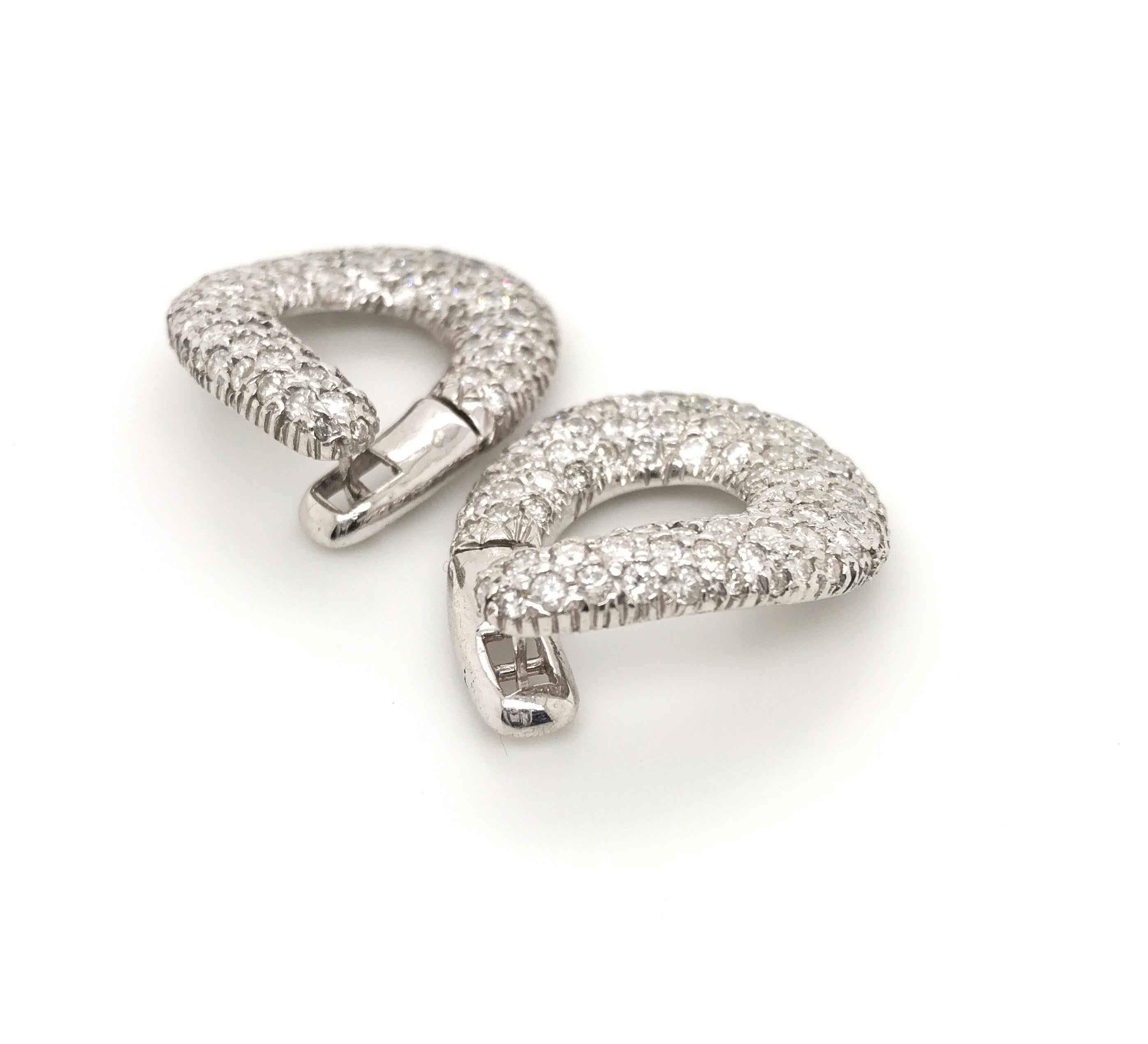 18 Karat White Gold and Diamond Italian Hoop Earrings In Excellent Condition In QLD , AU