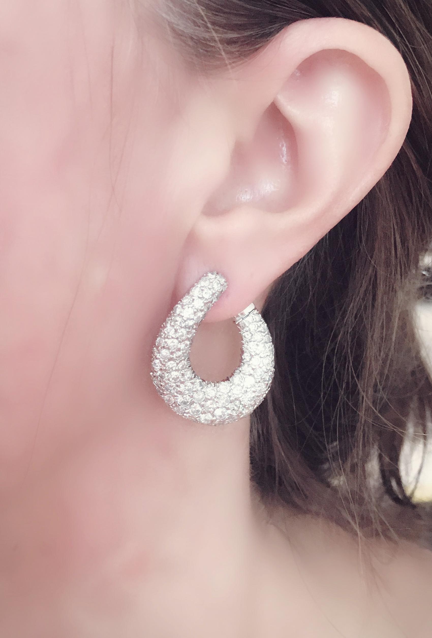 Women's 18 Karat White Gold and Diamond Italian Hoop Earrings