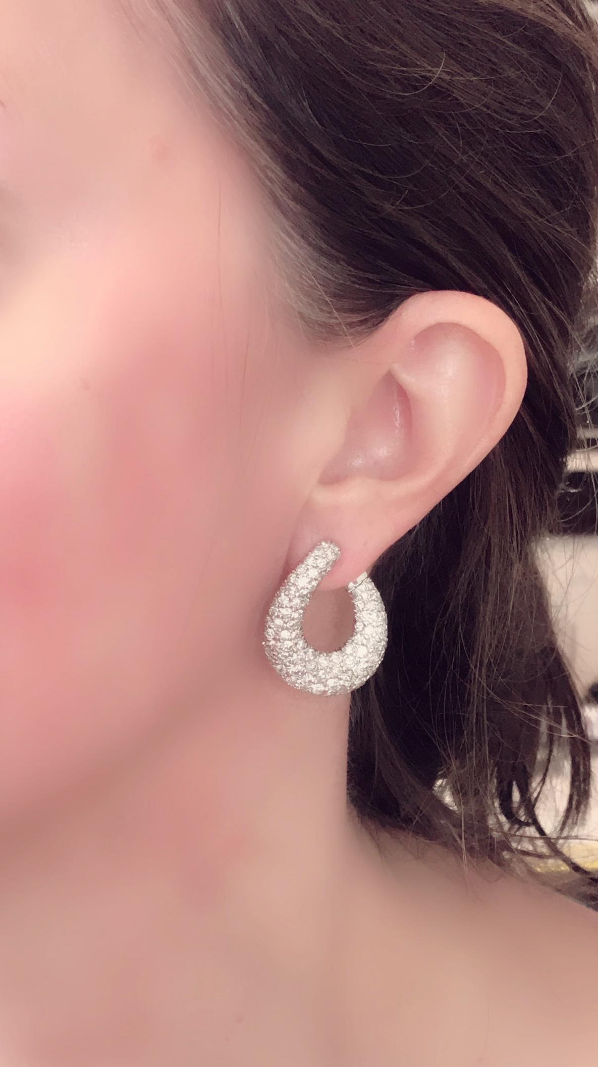 18 Karat White Gold and Diamond Italian Hoop Earrings 1