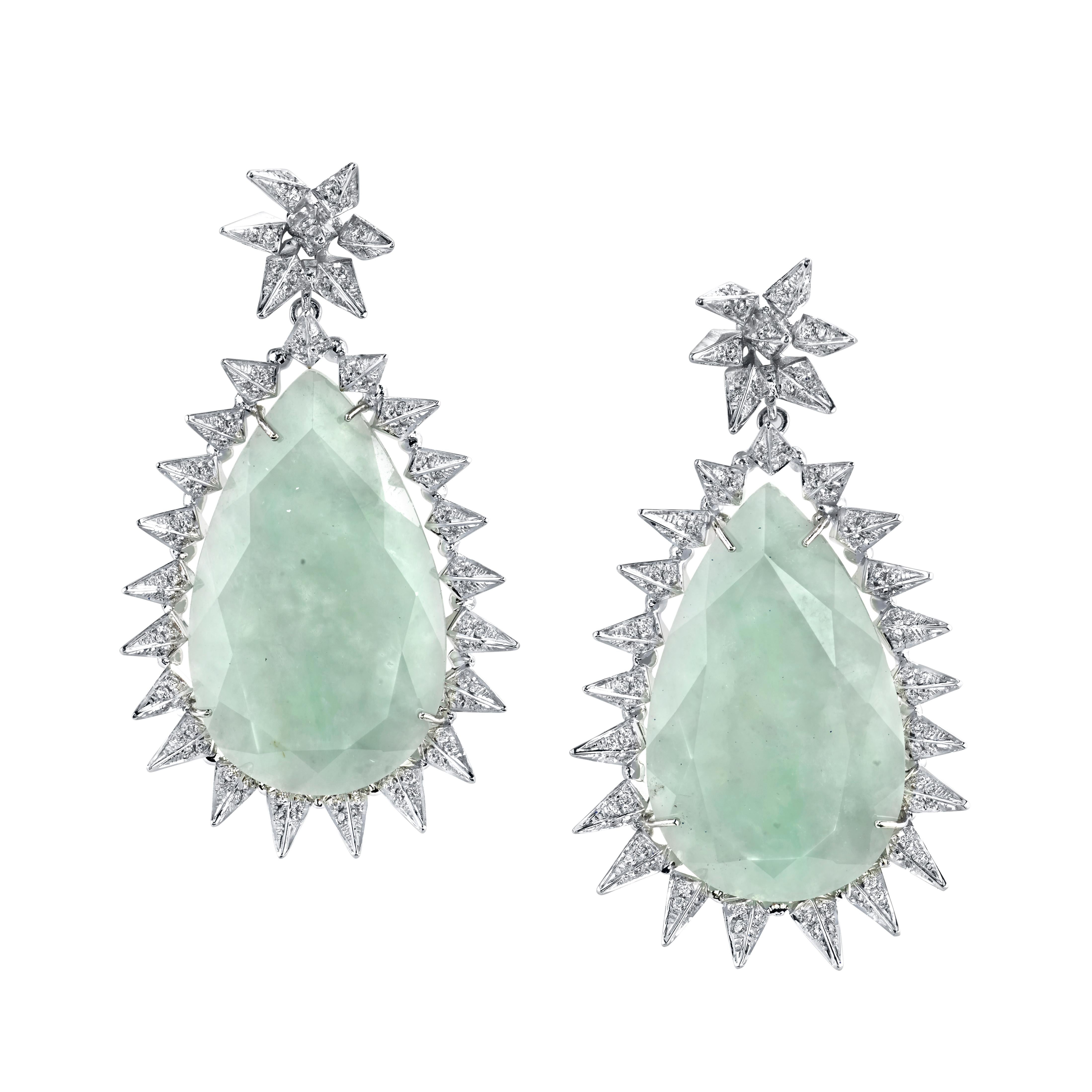 18 Karat White Gold Diamond Jade Spike Earrings