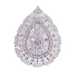 18 Karat White Gold Diamond Large Burst Pear Baguette Stud Earring