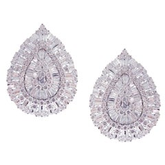18 Karat White Gold Diamond Large Burst Pear Baguette Stud Earring
