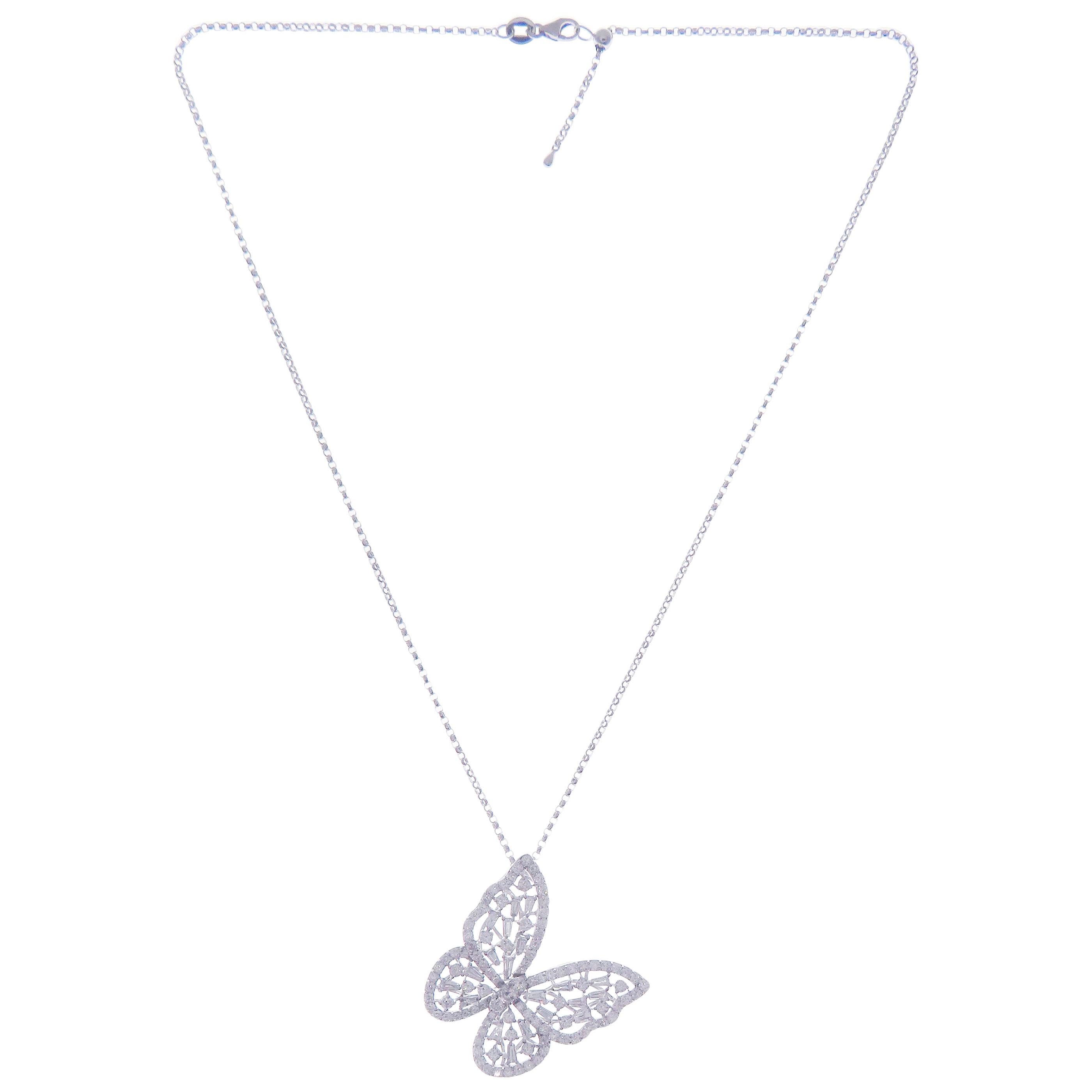 18 Karat Weißgold Diamant Großer Schmetterling Halskette im Zustand „Neu“ im Angebot in Los Angeles, CA
