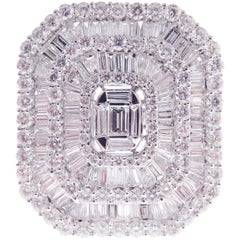 18 Karat White Gold Diamond Large Geometric Baguette Ring