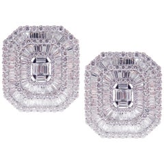 18 Karat White Gold Diamond Large Geometric Baguette Stud Earring