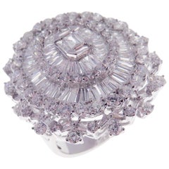 18 Karat White Gold Diamond Large Oval Flower Motif Baguette Fancy Ring