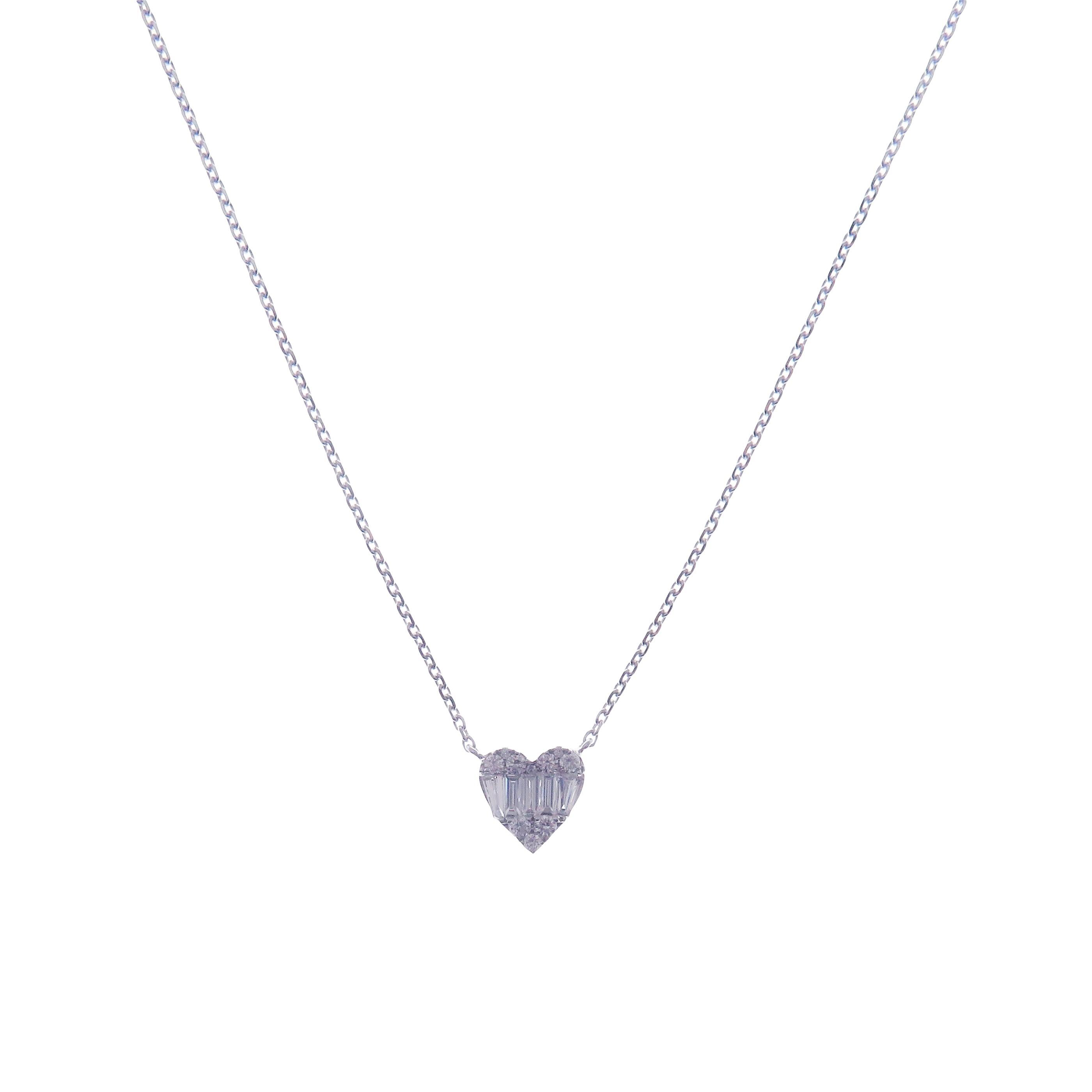 This large sweet hearts necklace is crafted in 18-karat white gold, weighing approximately 0.58 total carats of SI-V Quality white diamonds.

Necklace is 16