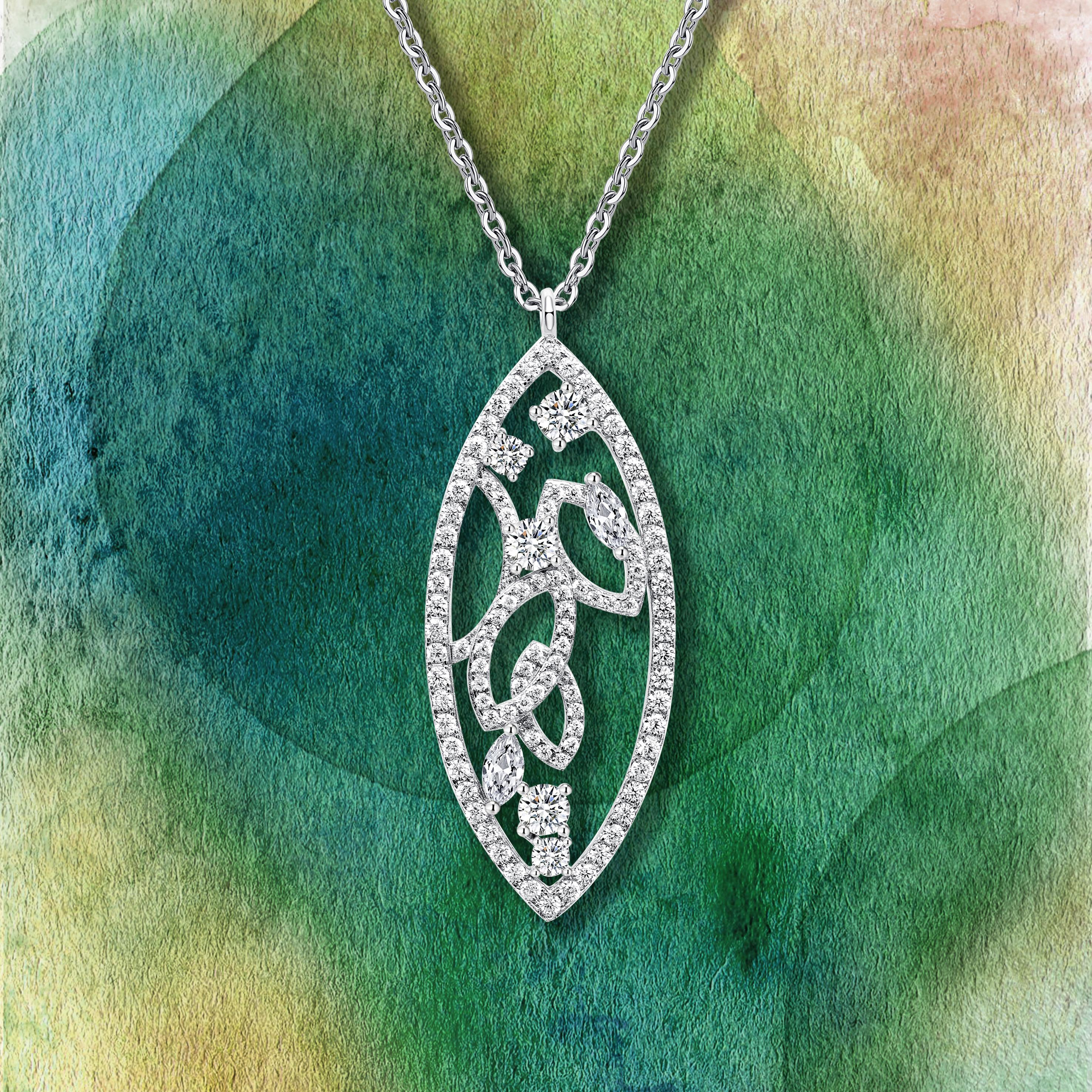 Women's or Men's 18 Karat White Gold Diamond Lattice Pendant Necklace For Sale