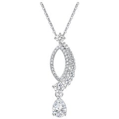 18 Karat White Gold Diamond Leaf Pendant Necklace