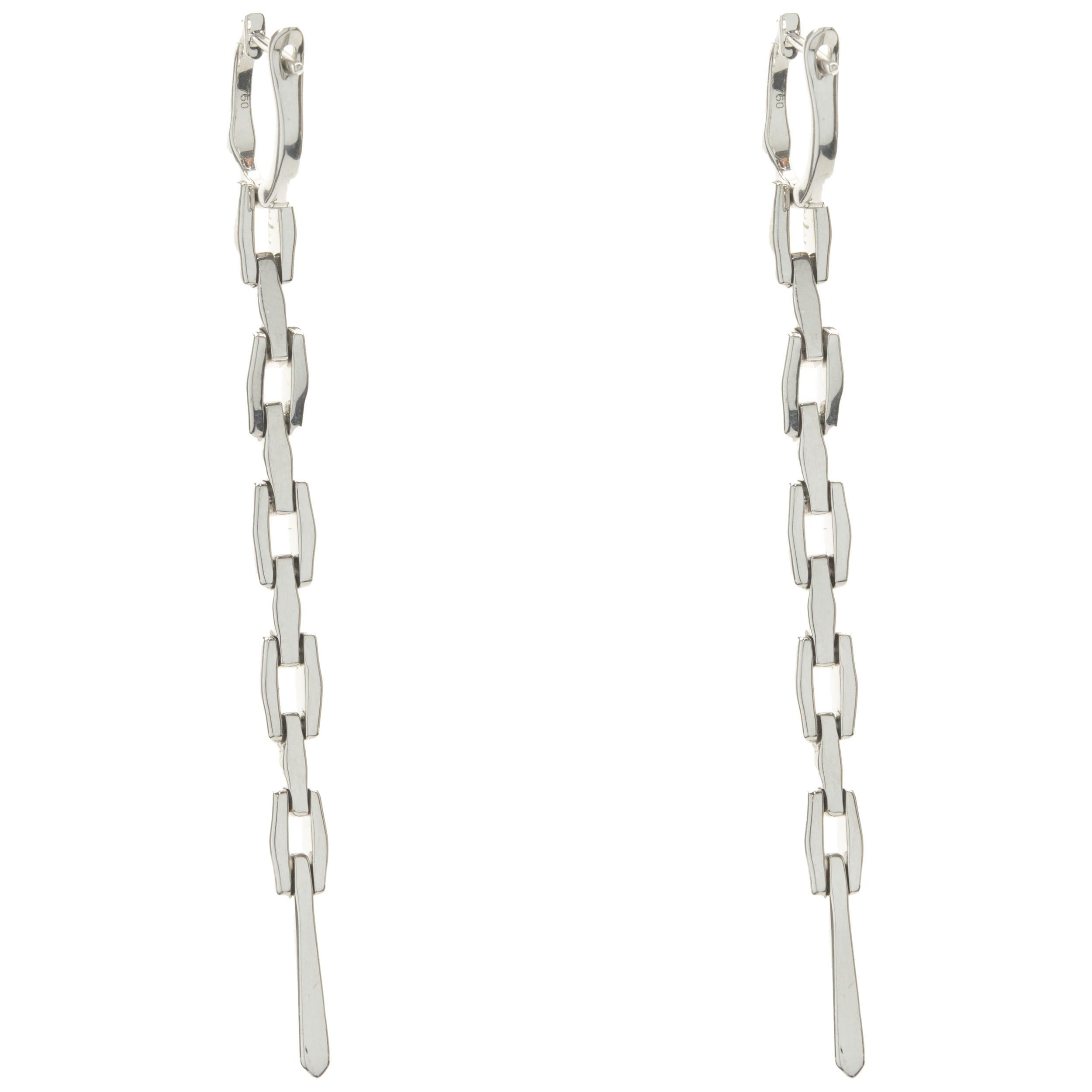 Round Cut 18 Karat White Gold Diamond Link Drop Earrings For Sale