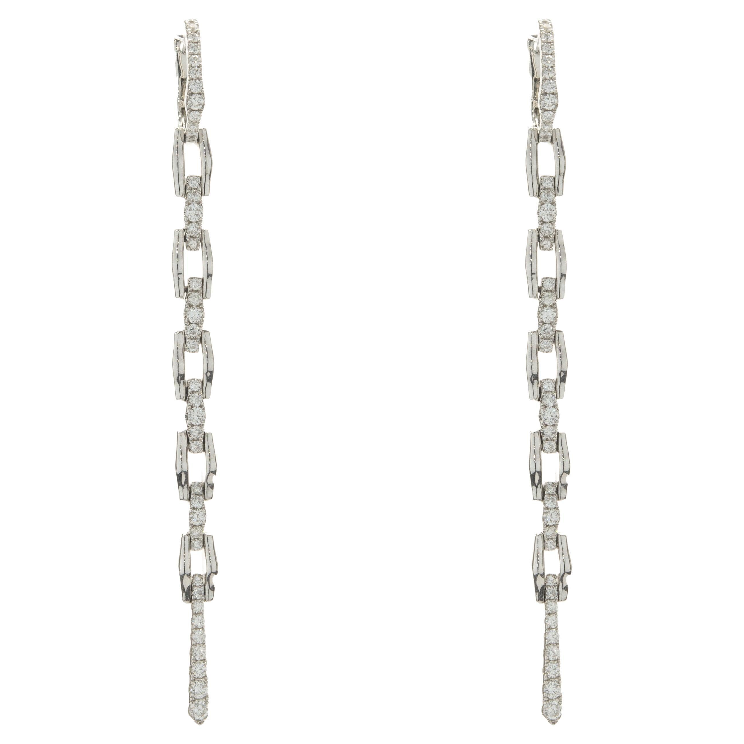 18 Karat White Gold Diamond Link Drop Earrings