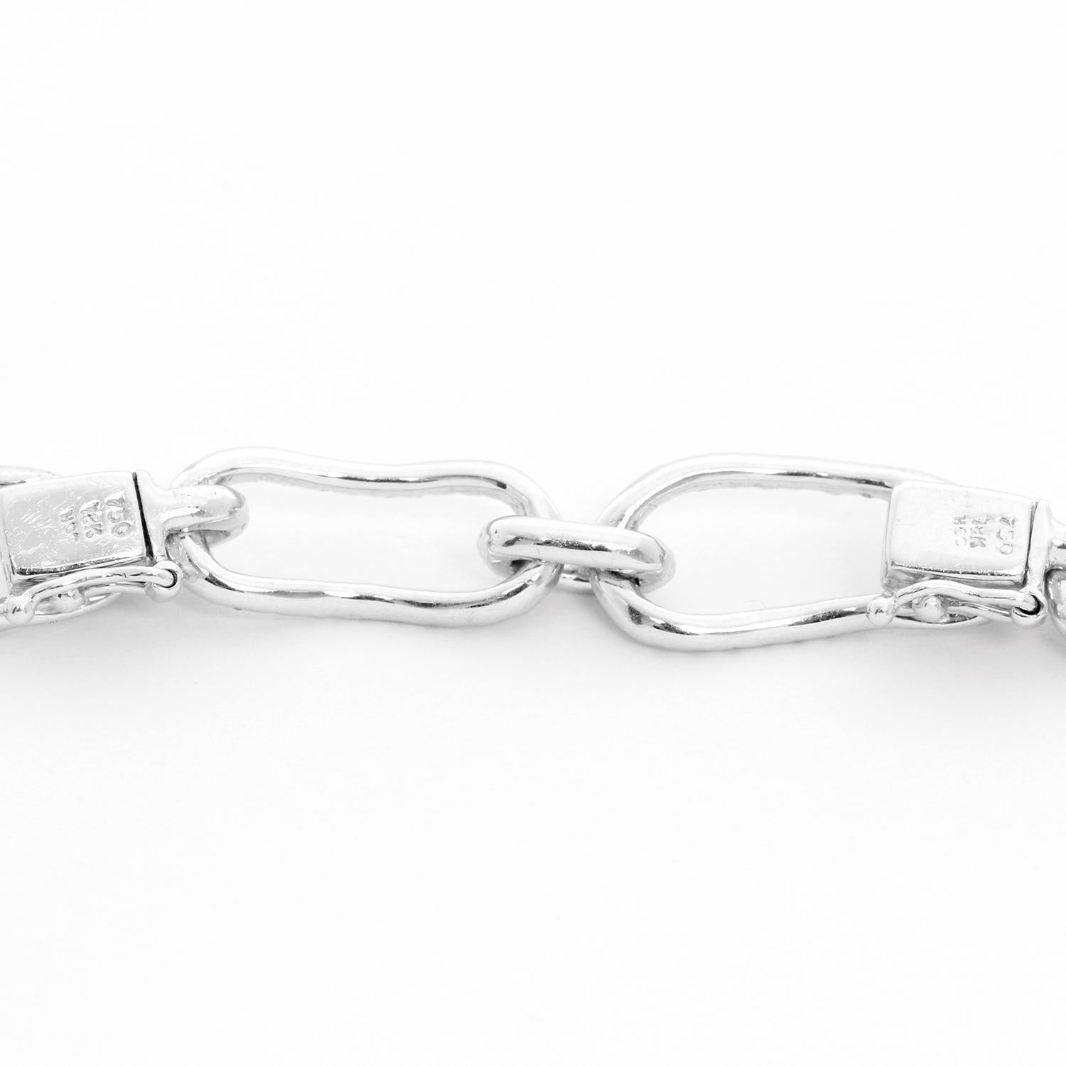 Women's or Men's 18 Karat White Gold Diamond Link Necklace