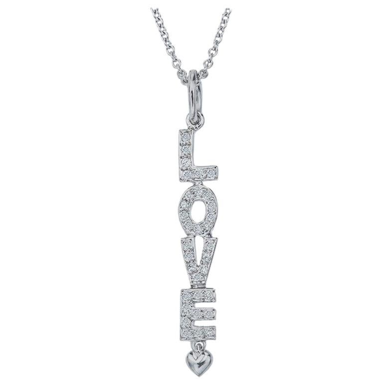 18 Karat White Gold Diamond LOVE Pendant Necklace For Sale