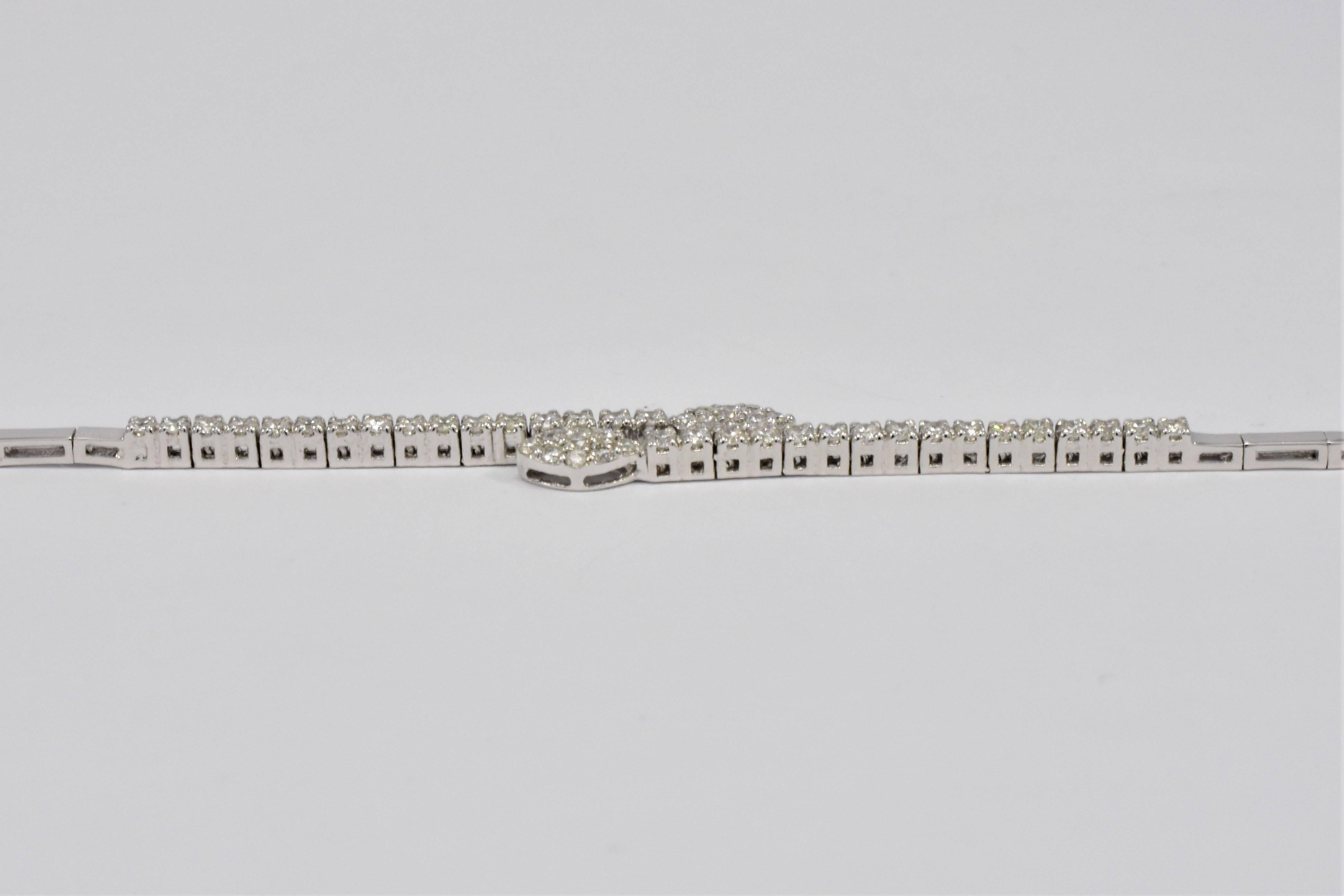 Modern 18 Karat White Gold Diamond Marquise Crossover Bracelet  For Sale