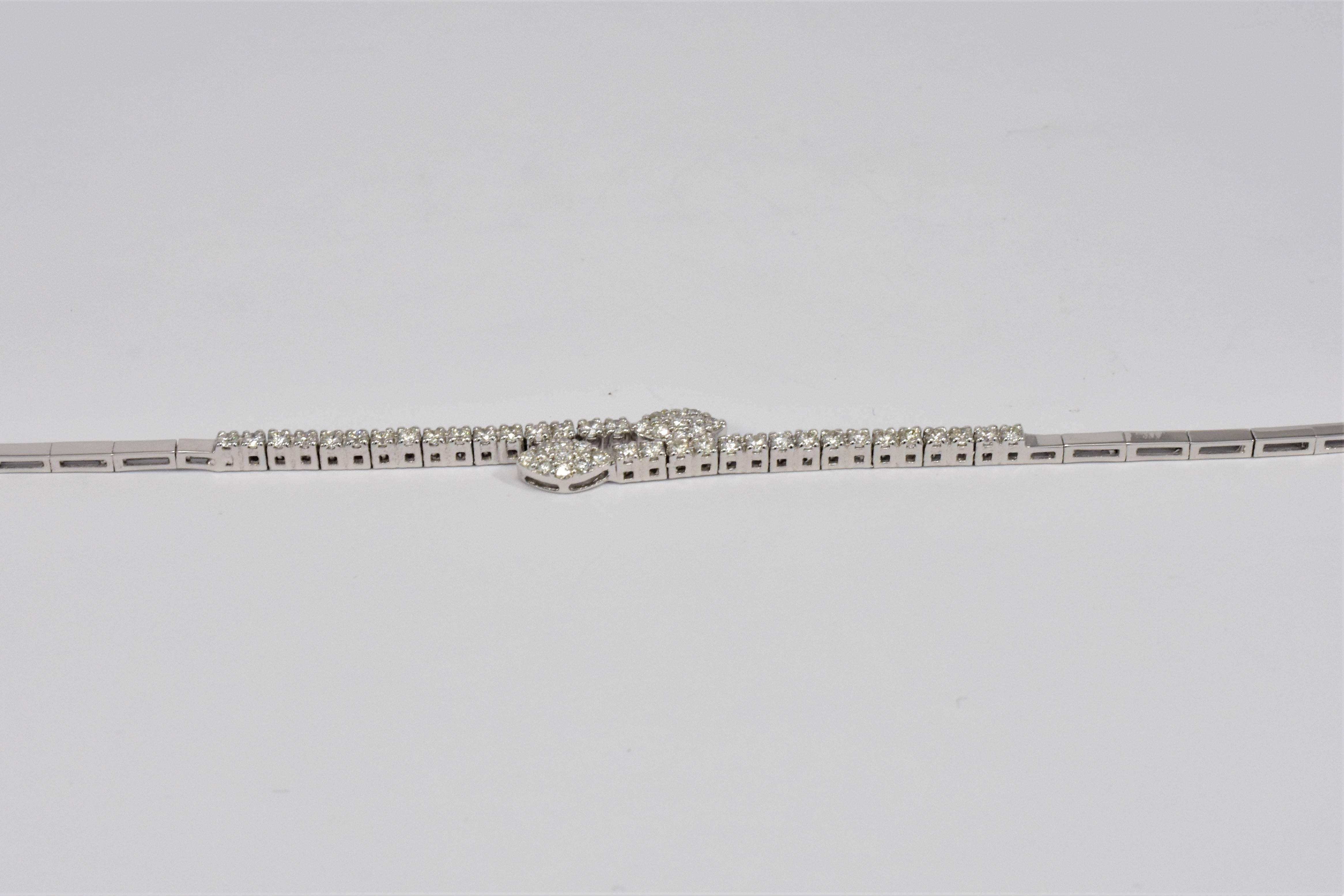 Round Cut 18 Karat White Gold Diamond Marquise Crossover Bracelet  For Sale