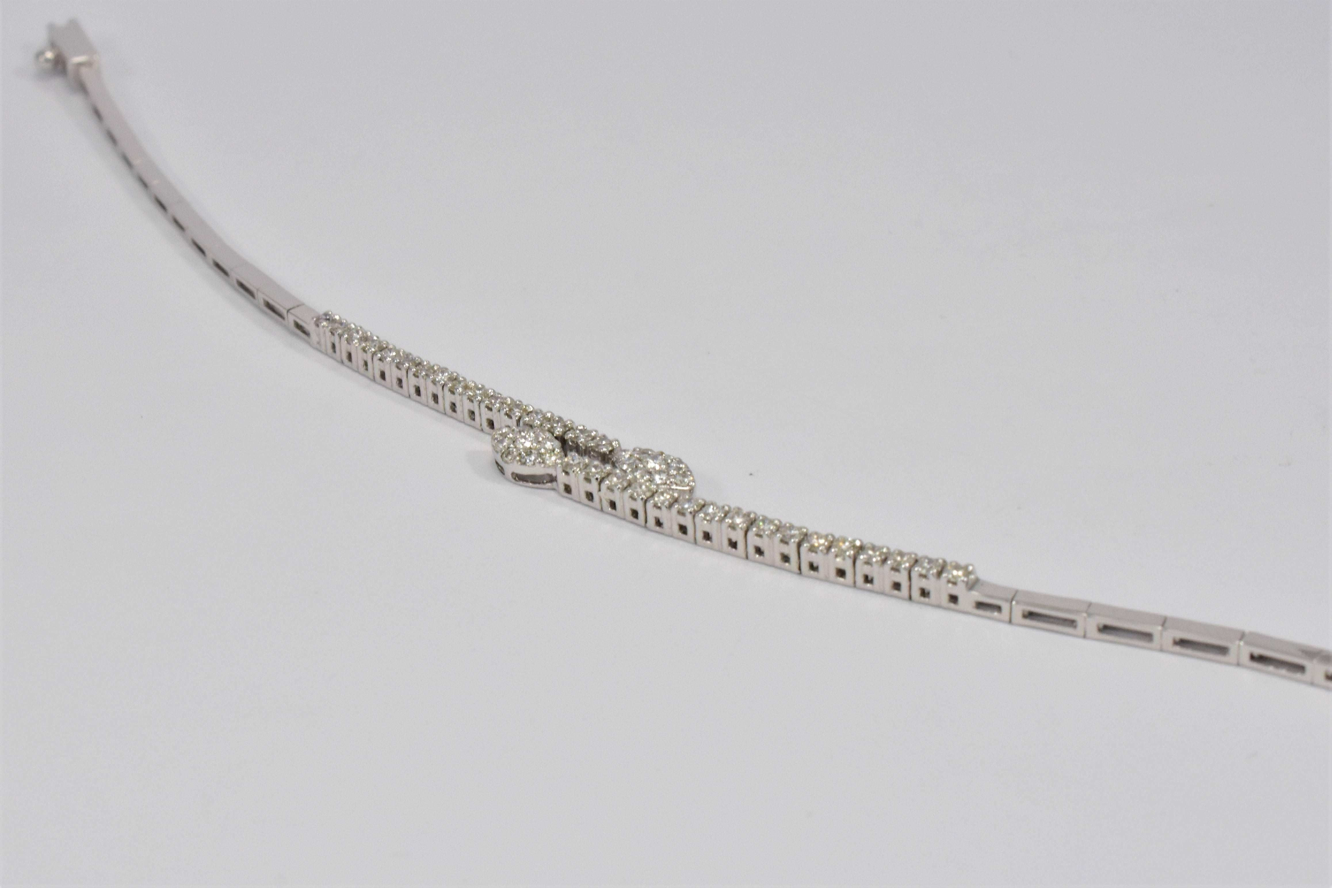 18 Karat White Gold Diamond Marquise Crossover Bracelet  For Sale 1