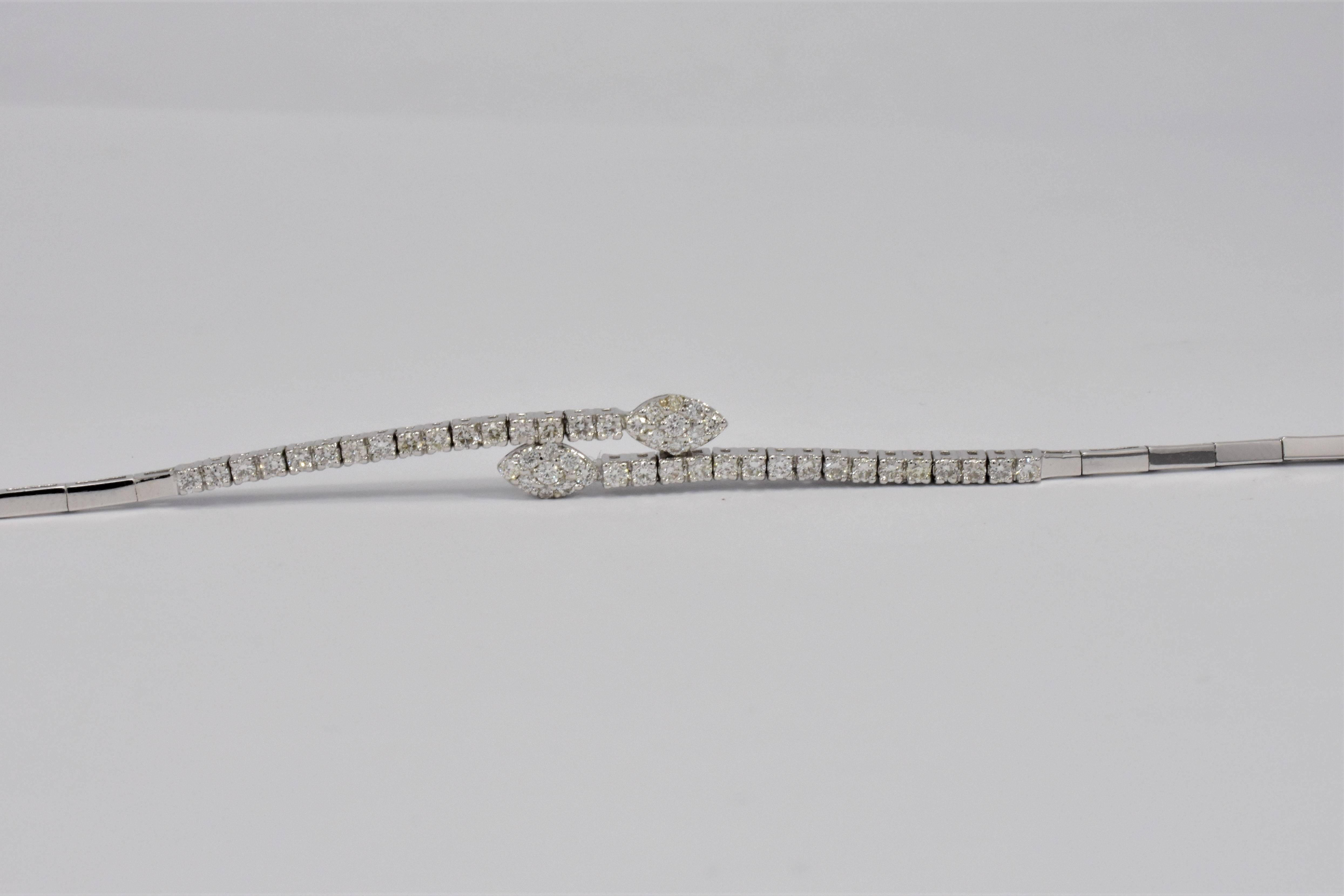 18 Karat White Gold Diamond Marquise Crossover Bracelet  For Sale 2