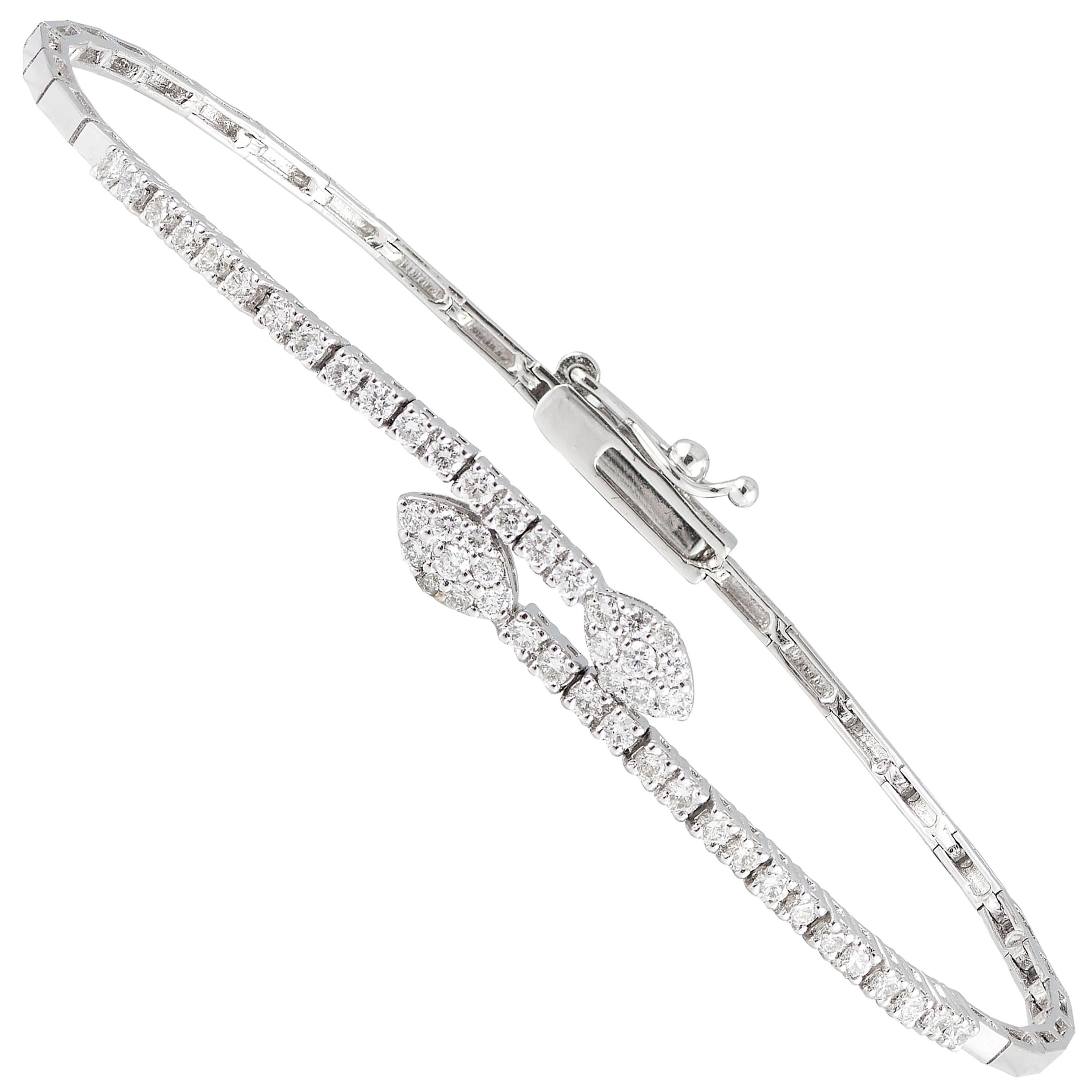 18 Karat White Gold Diamond Marquise Crossover Bracelet  For Sale